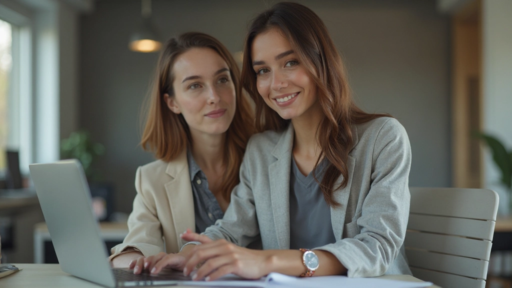 Professionele foto van realistische vrouw van 32 jaar, volledig gekleed in moderne vrijetijdskleding, zittend aan bureau met laptop, gefocuste uitdrukking, moderne werkruimte met natuurlijk licht, onscherpe achtergrond, GEEN tekst, GEEN watermerken